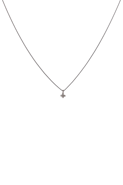 Γυναικείο κολιέ σταυρός (μικρός) κορυφαίας ποιότητας από ασήμι 925 επιροδιωμένο σε μαύρο χρώμα με πέτρες ζιργκόν σε λευκό χρώμα.