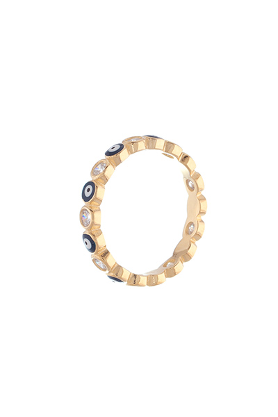 Γυναικείο δαχτυλίδι βεράκι με μάτι και ζιργκόν κορυφαίας ποιότητας σε ασήμι 925 επιχρυσωμένο σε κίτρινο χρυσό χρώμα.
