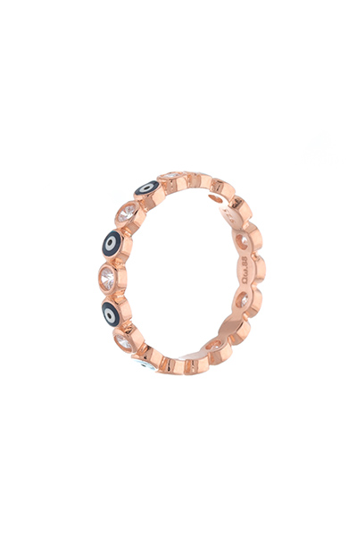 Γυναικείο δαχτυλίδι βεράκι με μάτι και ζιργκόν κορυφαίας ποιότητας σε ασήμι 925 επιχρυσωμένο σε ροζ χρυσό χρώμα.
