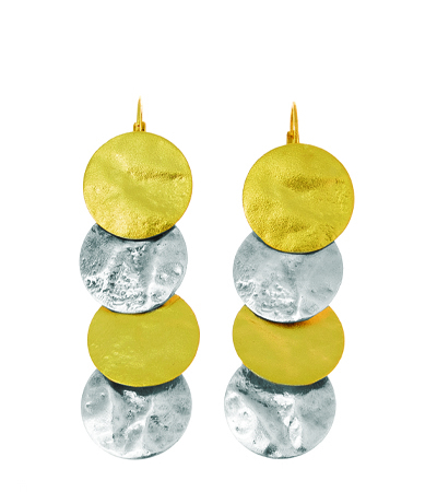 Κρεμαστά Σκουλαρίκια με Τέσσερεις Σφυρήλατους Κύκλους σε Κίτρινο Χρυσό